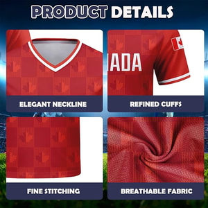 Canada Soccer Jersey Men's V-Neck Short Sleeve Custom Name Number Sublimated Red Polyester Football Apparel All Seasons - Product Image 4