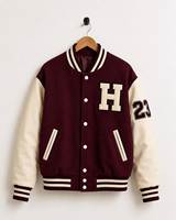 Veste de baseball décontractée pour homme en toile marron avec logo H sur le devant et numéro 23 sur la manche, doublure en polaire