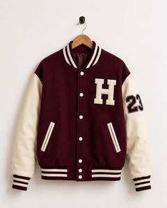 Chaqueta Varsity de Lona Color Granate para Hombre con Logotipo H en la Parte Delantera y Número 23 en la Manga, Estilo Casual, Forro de Felpa - Product Image 1