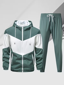 Men's <b>White</b> Black Solid Casual Winter Breathable Knitted Polyester/Cotton Hoodie <b>Jogger</b> Set - Product Image 1