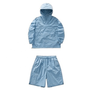 Two-Piece Men's Nylon Windbreaker <b>Shorts</b> Set Hooded Collar Printed <b>Technics</b> Customizable Embroidery Support - Product Image 2