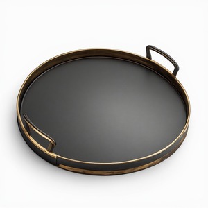 Grand Royale <b>Black</b> Metal <b>Tray</b> With Golden Details Designed For Elegant Dining Luxury Interiors And Exclusive Hospitality Setting - Product Image 2