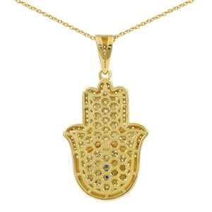 Colgante de Mano de Hamsa con Moissanita de Corte Brillante Redondo y Microincrustaciones, Chapado en Rodio, Amuleto de Lujo Unisex Estilo Hip Hop - Product Image 3