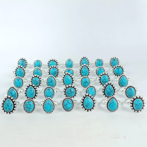Wholesale Bismillah Gems DR-103 Women's Christian Turquoise Gemstone Bulk Boho Style Sterling Silver Plated <b>Adjustable</b> <b>Rings</b> - Product Image 5