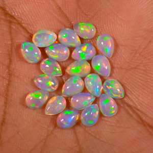 Opale blanche naturelle d'Éthiopie, cabochon en forme de poire, pierre précieuse en vrac 4x6mm, opale de feu arc-en-ciel Welo pour la fabrication de bijoux, vente en gros - Product Image 5