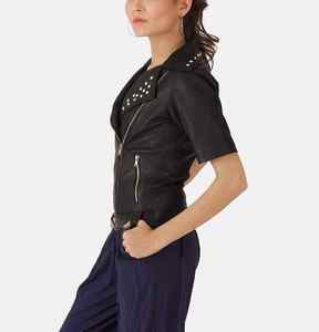 Veste en cuir pour femme, neuve, à manches longues, coupe-vent, design élégant et tendance, en cuir de mouton véritable. - Product Image 5