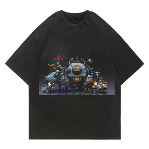 เสื้อยืดแขนสั้นโอเวอร์ไซส์สีดำสำหรับผู้ชาย พิมพ์ลายการ์ตูนด้านหน้า คอกลม สไตล์สตรีท - Product Image 6