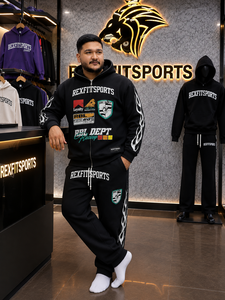 ชุดวอร์มมีฮู้ดซิปเต็มตัวสำหรับผู้ชาย REXFIT SPORTS เสื้อสเวตเชิ้ตพิมพ์ลายโลโก้และกางเกงขายาว ชุดลำลองใส่ได้ทุกวันสำหรับฤดูใบไม้ร่วง ทรงปกติ - Product Image 3