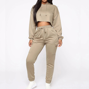 Unisex Heavyweight Solid Two-Piece Set 100% Cotton Hooded Cropped <b>Tracksuit</b> with Hoodie Sustainable Adult Clothing - Product Image 1