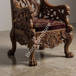 Luxury Handcrafted Solid Wood Phoenix Throne Chair Ornate Eagle Carving Velvet <b>Seat</b> Royal Armchair - Product Image 4
