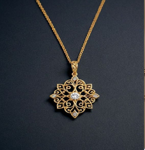 Exquisito colgante de corazón de cisne gemelo en oro con una perla luminosa y alas de diamante. Disponible a precios de mayorista. - Product Image 2