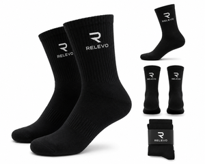 Relevo Men's Crew Compression <b>Socks</b> <b>Black</b> Spandex/Nylon Knitted Breathable Athletic Running Winter Standard Thickness - Product Image 4
