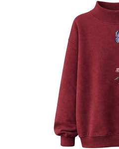 Sudadera Oversize para Mujer Color Granate con Estampado Floral de Mariposas, Cuello Alto Simulado, Suave Felpa, Informal, de Moda para Invierno - Product Image 3