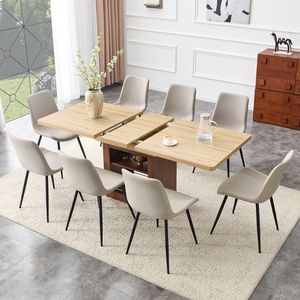 Set da Pranzo Estensibile 59-71 Pollici con Tavolo Estraibile e 8 Sedie Curve Allargabili in PU Artificiale Grigio Caldo - Product Image 2