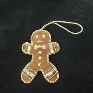 Handmade Embroidered Velvet Gingerbread Man Hanging <b>Ornament</b> Traditional Textile Eco-Friendly High Quality <b>Small</b> Christmas - Product Image 1