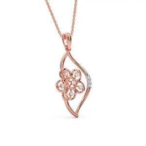 Collier pendentif en or rose avec accent de diamant en forme de fleur délicate - Product Image 1
