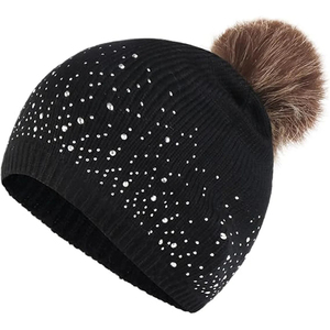 High Quality Custom Logo Knitted Jacquard 100% Acrylic Casual Winter <b>Fleece</b> <b>Beanie</b> Hats Winter Warm Rhinestone <b>Beanies</b> Hats - Product Image 1