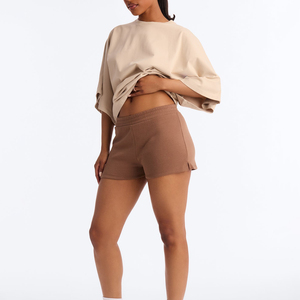 Shorts en Coton Tricoté Uni de Qualité Supérieure pour Femme, Taille Mi-Haute Élastique, Coupe Droite, Style Décontracté, Respirant - Product Image 3