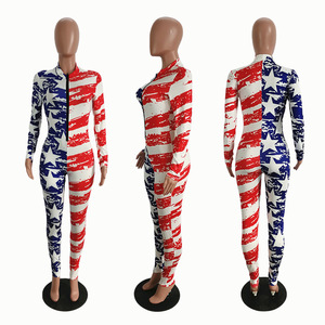 Mono de manga larga estampado para mujer, cintura alta, ajuste ceñido, cremallera frontal, elástico, transpirable, de poliéster y spandex - Product Image 3