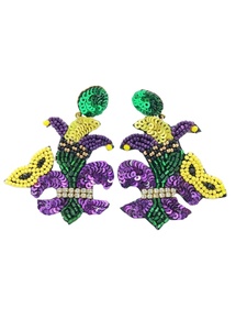 Pendientes Premium Mardi Gras Cuentas de semillas verdes de moda Diseño de bordado Hecho a mano Lindos tachuelas de moda Inspirados EN LA India - Product Image 5