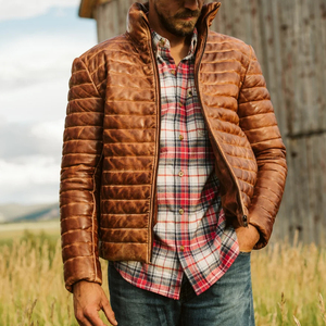 Men’s <b>Cowboy</b> Leather Jacket – Vintage Western Genuine Leather Biker Coat Wholesale - Product Image 6