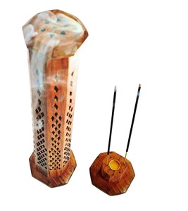 Quemador de Incienso Hexagonal de Madera Hecho a Mano con Recolector de Humo y Soporte para Varillas, para Aromaterapia y Meditación - Product Image 1