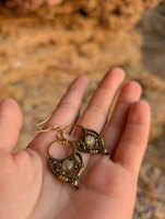 Boucles d'oreilles créoles macramé vintage faites à la main en argent sterling doré, avec quartz rutile naturel, style bohème, pendantes, micro-nœud, pierres précieuses certifiées IGI