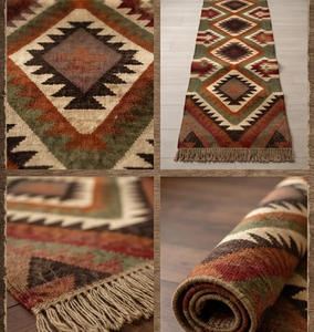 Tapis de couloir Kilim tissé à la main en laine et jute, style bohème tribal, rustique, pour entrée de ferme, sur mesure - Product Image 2