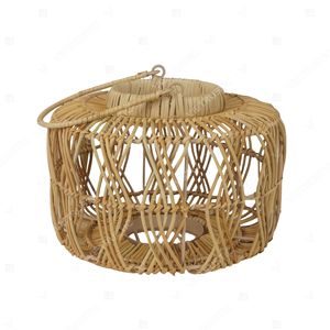 Portavelas de Ratán Estilo Tambor Costero, Linterna Colgante de Mimbre Abierto, Portavelas de Cristal para Jardín, Decoración Interior - Product Image 2