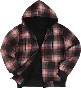 Wholesale <b>Mens</b> High Quality Checkered Flannel <b>Shirt</b> With Hood Casual <b>Winter</b> Button Front Plaid Shacket Outerwear Top - Product Image 1