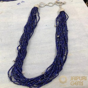 Collier de perles en lapis-lazuli bleu roi élégant de Jaipuri Gems, 2 mm, semi-précieux sur chaîne, unisexe - Product Image 3