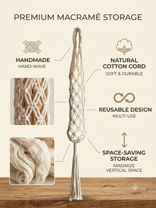 Cesta de Frutas de Macramé Bohemio de Algodón con Borlas, Bolsa Colgante de Red para Limones y Limas - Almacenamiento y Decoración de Cocina Ecológicos y Reutilizables - Product Image 3