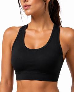 Soutien-gorge de sport dos nageur tendance pour femme, noir uni, maintien élevé, écologique, séchage rapide, sans coutures, pour le yoga, en Spandex et Polyester - Product Image 6