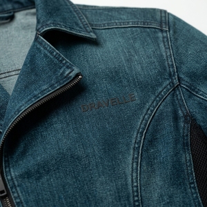 Blouson Moto Homme en Jean Délavé Bleu Pétrole avec Fermeture Éclair Asymétrique, Panneau en Maille Respirante et Boucle Ajustable - Product Image 6