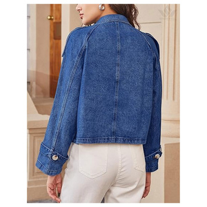 Women's Cropped Woven <b>Denim</b> Motorcycle Blazer Double Breasted Lapel Collar Long Sleeve Party Autumn Fashion <b>Jacket</b> - Product Image 2