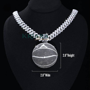 Pendentif de basketball en argent 925 plaqué rhodium avec diamant de laboratoire et cristal, pendentif hip-hop pour homme - Product Image 4