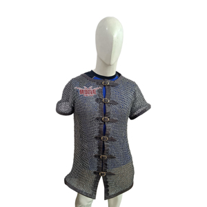 Handmade Chainmail Shirt Flat Riveted With Leather Trim Half Sleeve Mild Steel Hauberk Adult Knight Historical Reenactment Armor - Product Image 1