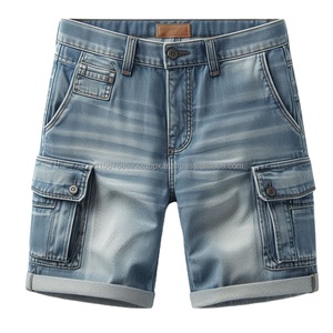 Pantalones cortos de mezclilla lavados oscuros de moda de alta calidad 8 bolsillos estilo Vintage elegante Casual para ropa de calle de verano etiquetas personalizadas - Product Image 1