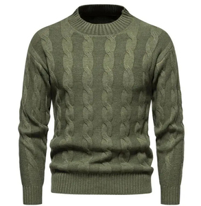 Pull en acrylique tricoté pour homme, couleur unie, col rond, manches longues, épais, coupe classique, ourlet et poignets côtelés - Product Image 1