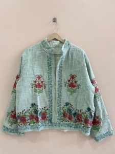 Veste courte en coton imprimée à la main, style vintage, pour femmes - Product Image 2