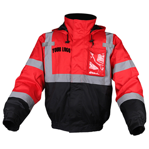 Chaqueta de seguridad con cremallera de alta visibilidad para hombre, 100% poliéster, color rojo, con bolsillos, reflectante, para trabajo. - Product Image 4