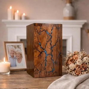Brown Pet Urn With Custom <b>Dog</b> Photo Frame For Adult Human <b>Ashes</b> Beautiful Rectangular Shape Funeral Urn With Free Velvet Bag - Product Image 4
