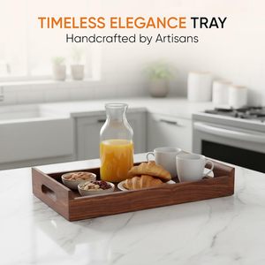 Bandeja de Servir de Madera Maciza Hecha a Mano con Asa, Diseño Simple y Elegante, Disponible con Acabado Natural Personalizado, al Mejor Precio - Product Image 3