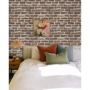 Papier peint vintage imitation brique marron 45 cm x 5 m auto-adhésif, pelable et repositionnable, revêtement mural 3D amovible - Product Image 2