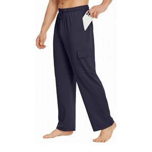Pantalon cargo bleu marine décontracté coupe ample jambe large respirant avec poches à rabat en coton épais 100% pour l'extérieur et le streetwear, vente en gros - Product Image 2
