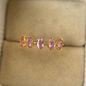 Bague de fiançailles en saphir rose de haute qualité, cinq pierres de saphir de Ceylan, argent sterling 925 plaqué or 14 carats, bague de demande en mariage - Product Image 1