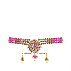 Ruby Kemp 14K-24K <b>Gold</b> Plated Ethnic <b>Number</b> Choker with Matte <b>Gold</b> Polish - Product Image 2