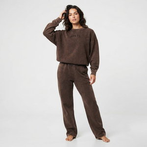 Acid Wash Women Tracksuit Set Oversized <b>Crewneck</b> Sweatshirt And Sweatpants Two Piece Streetwear Outfit OEM ODM Manufacturer - Product Image 1