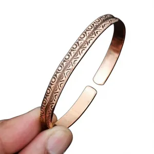 Artisanal Embossed Cross Texture Pure Copper Therapy Cuff Bracelet Fashionable Metal Jewelry Exquisite Design - Product Image 5