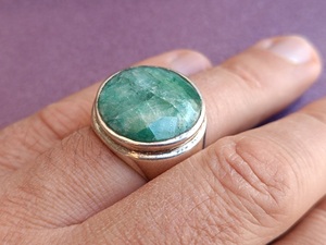 Natural Green <b>Emerald</b> 925 Sterling <b>Silver</b> Mens <b>Ring</b> Handmade <b>Silver</b> <b>Ring</b> for Him - Product Image 5